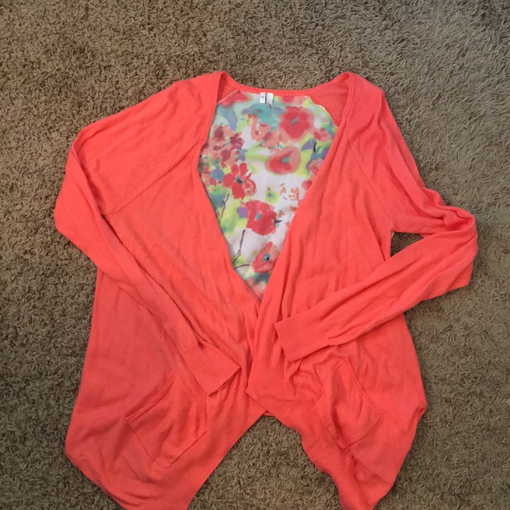 Coral Cardigan with Floral Print Back